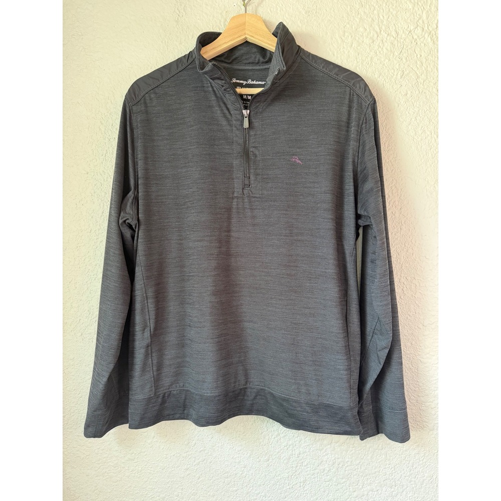 Tommy Bahama IslandZone Mens Medium Quarter Zip Pullover Gray Heather Stretch